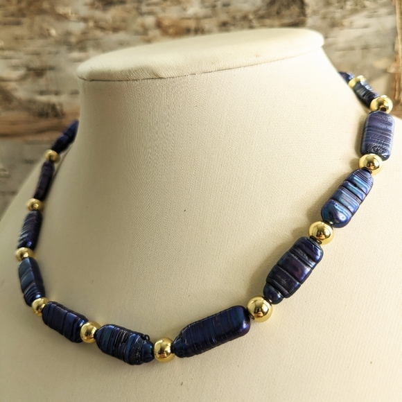 Natural Blue Keshi Pearls Sticks Necklace - Picture 3 of 10
